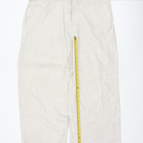 Marks & Spencer Women Beige Linen Blend Wide-Leg Trousers UK 20 Short
