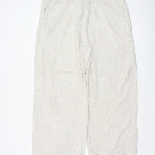 Marks & Spencer Women Beige Linen Blend Wide-Leg Trousers UK 20 Short