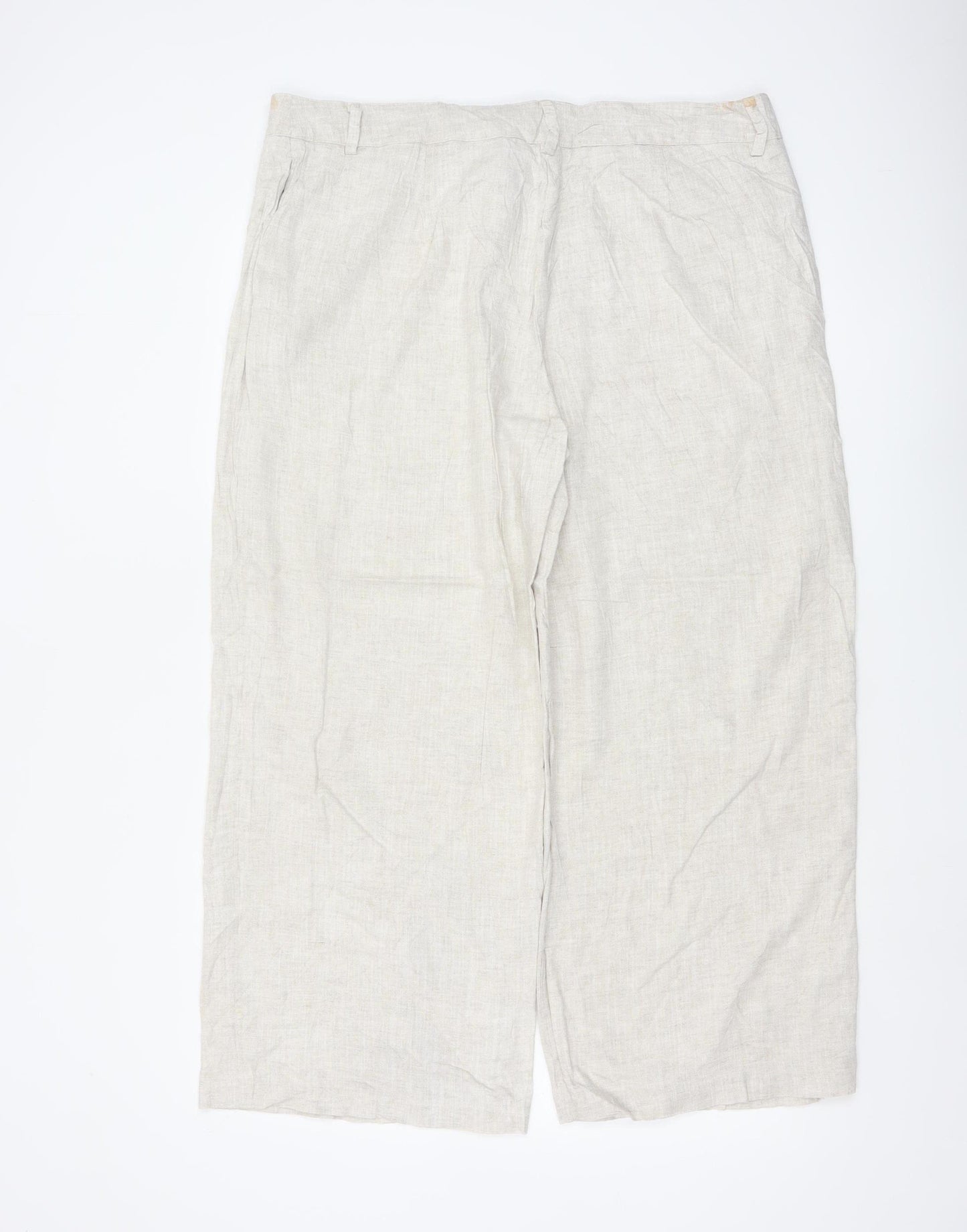Marks & Spencer Women Beige Linen Blend Wide-Leg Trousers UK 20 Short