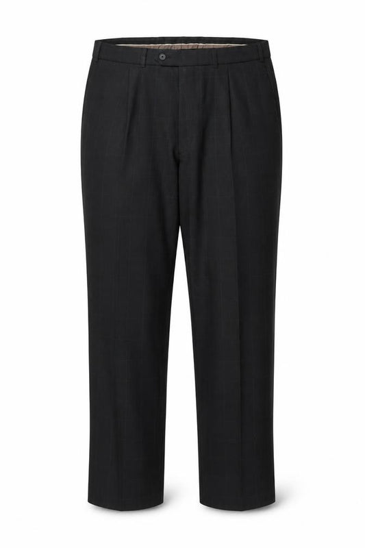 Marks & Spencer Men Grey Check Wool Dress Trousers 36W 31L