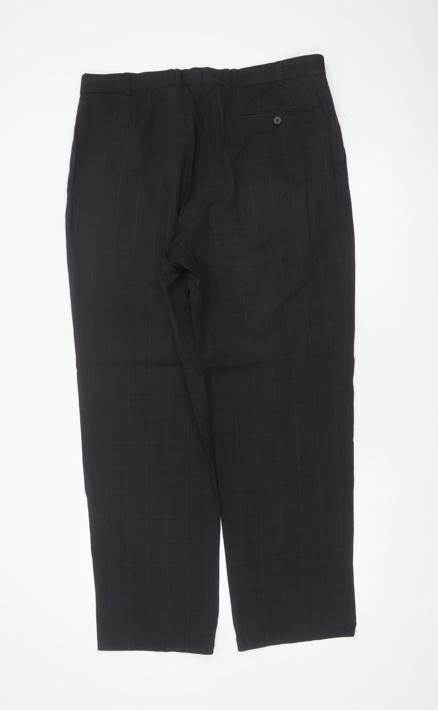 Marks & Spencer Men Grey Check Wool Dress Trousers 36W 31L