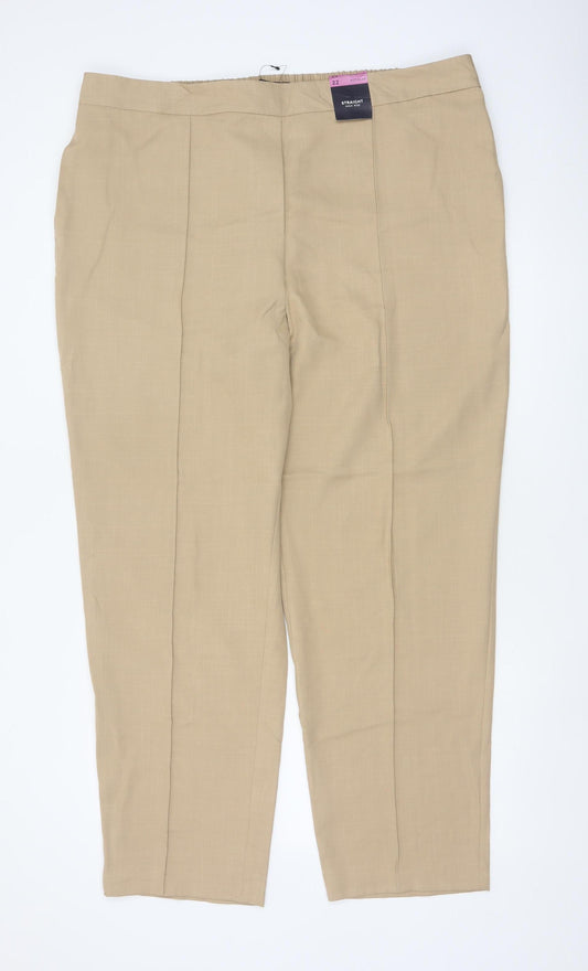 Marks and Spencer Women Beige UK 22 Straight High Rise Trousers