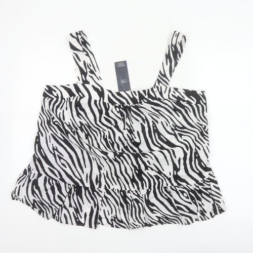 Marks and Spencer Women Black White UK 18 Zebra Print Cotton Ruffle Camisole