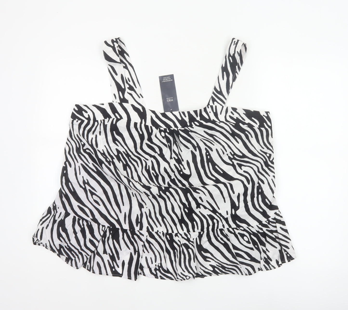 Marks and Spencer Women Black White UK 18 Zebra Print Cotton Ruffle Camisole
