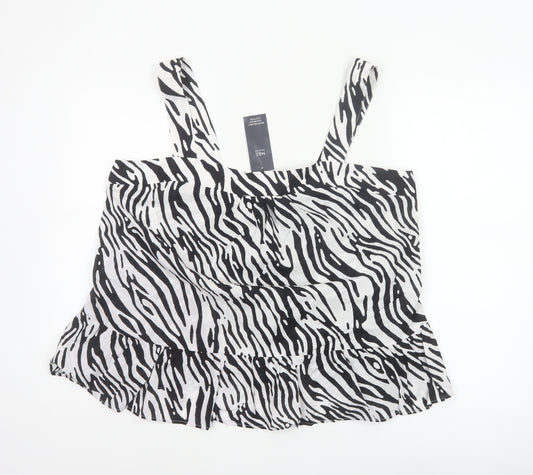 Marks and Spencer Women Black White UK 18 Zebra Print Cotton Ruffle Camisole