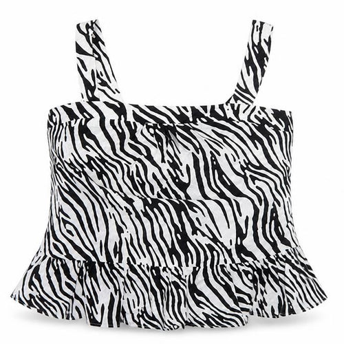 Marks and Spencer Women Black White UK 18 Zebra Print Cotton Ruffle Camisole