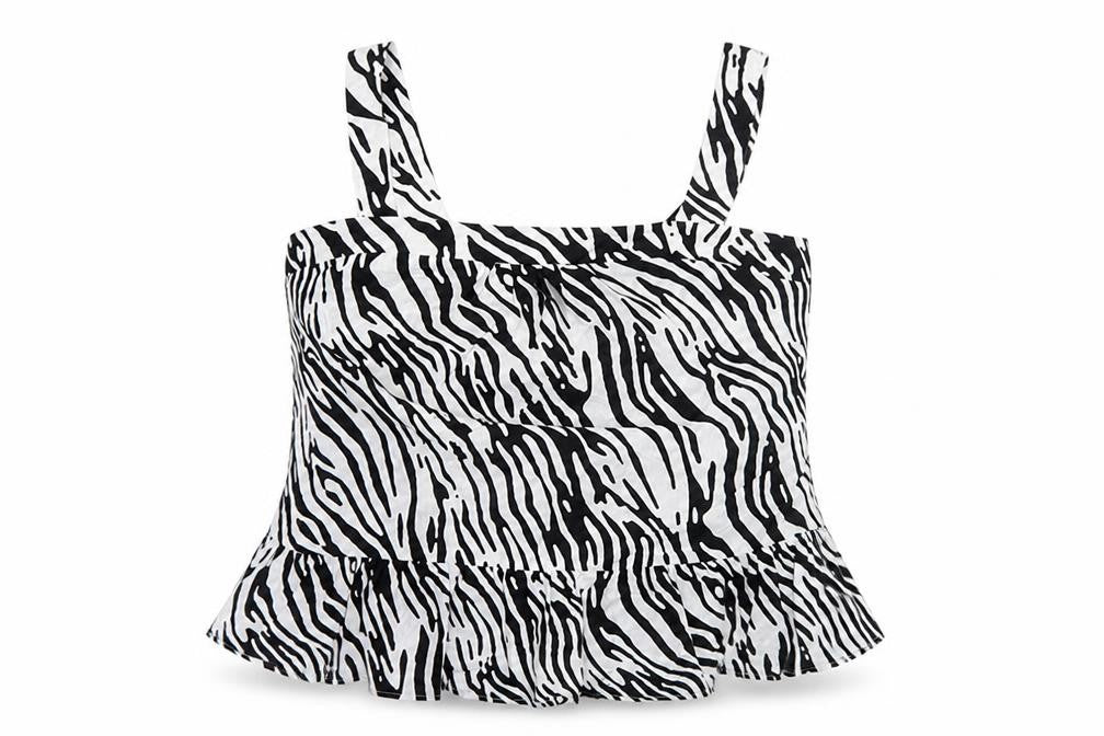 Marks and Spencer Women Black White UK 18 Zebra Print Cotton Ruffle Camisole