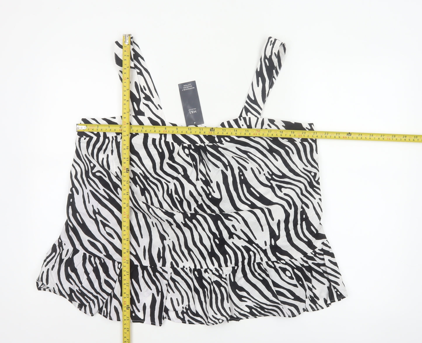 Marks and Spencer Women Black White UK 18 Zebra Print Cotton Ruffle Camisole