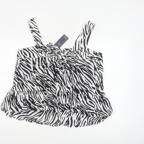 Marks and Spencer Women Black White UK 18 Zebra Print Cotton Ruffle Camisole