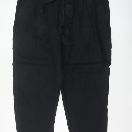 Marks and Spencer Women Black UK 18 Linen Paperbag Tapered Trousers