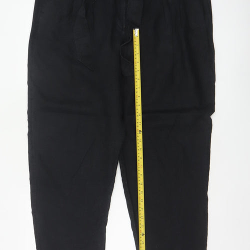 Marks and Spencer Women Black UK 18 Linen Paperbag Tapered Trousers