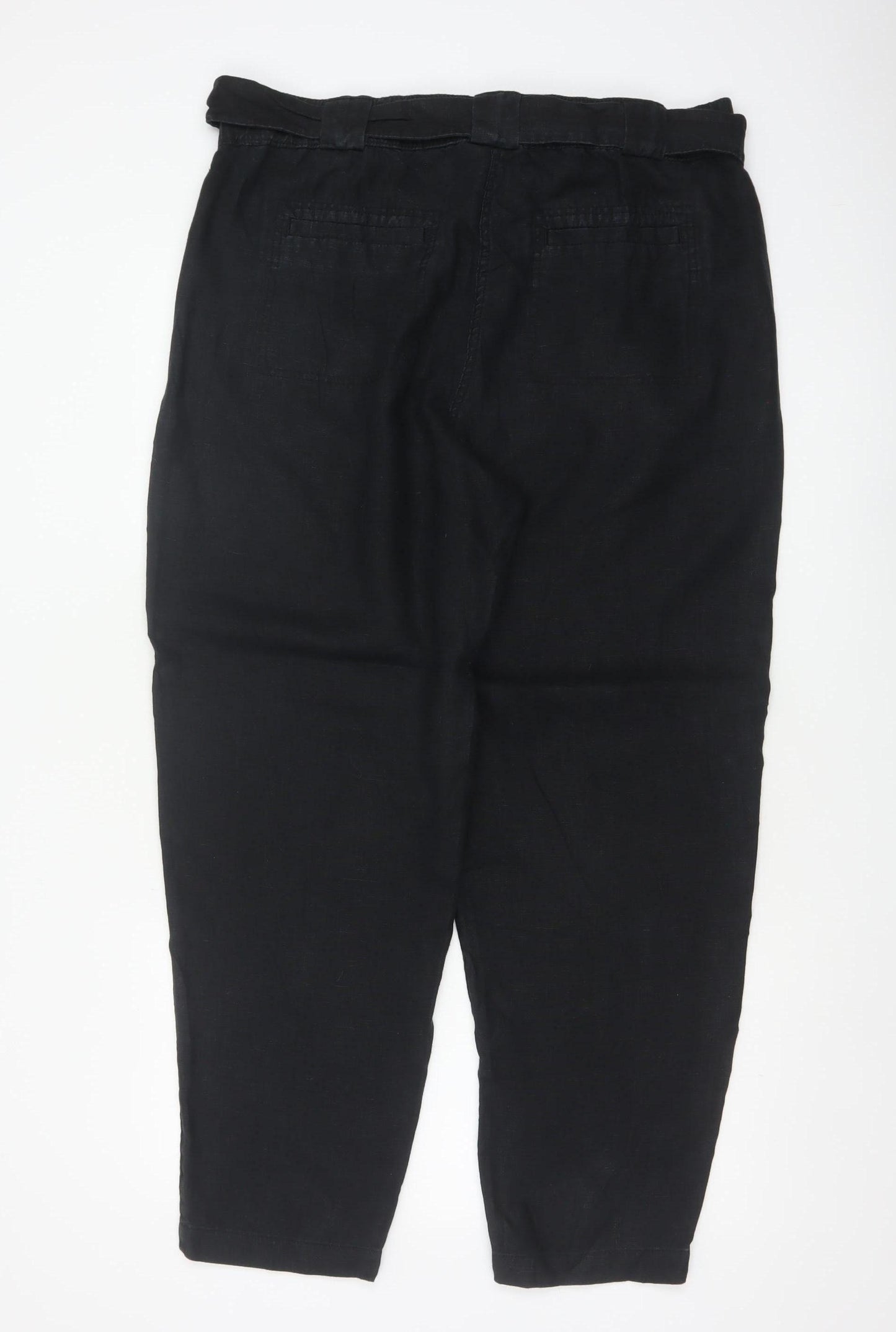 Marks and Spencer Women Black UK 18 Linen Paperbag Tapered Trousers