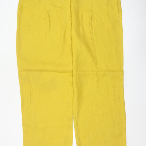 Autograph Women Yellow Linen Straight Trousers UK 22 Pockets