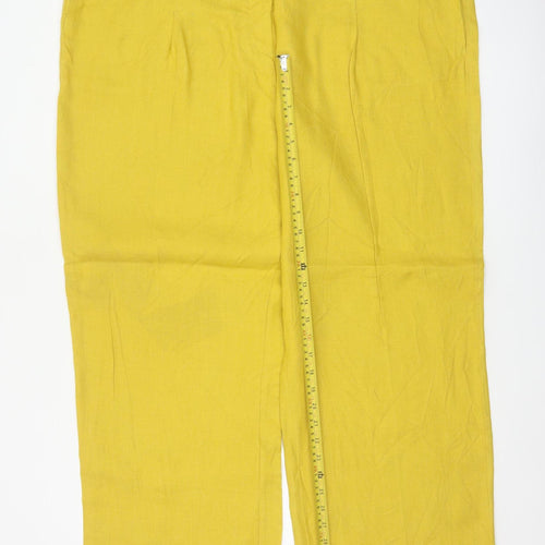 Autograph Women Yellow Linen Straight Trousers UK 22 Pockets