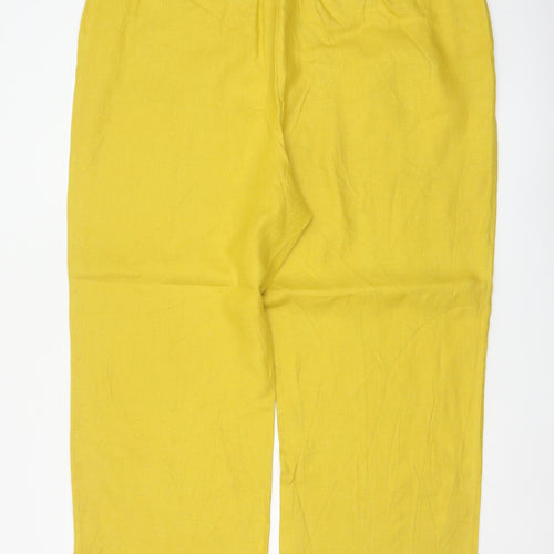 Autograph Women Yellow Linen Straight Trousers UK 22 Pockets