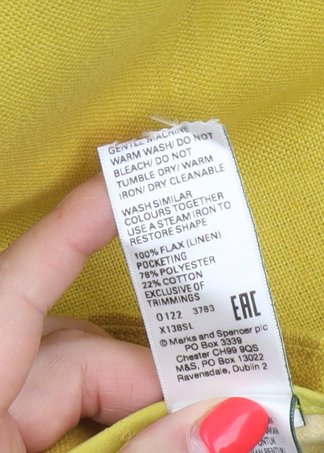 Autograph Women Yellow Linen Straight Trousers UK 22 Pockets