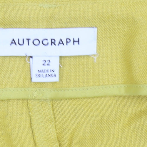 Autograph Women Yellow Linen Straight Trousers UK 22 Pockets