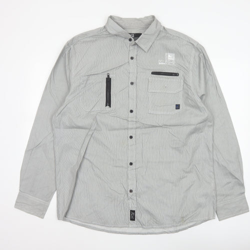 Denim Co Men Grey Striped XL Utility Button-Up Long Sleeve Shirt