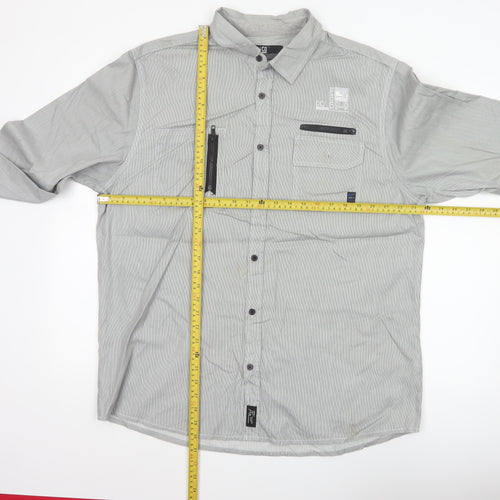 Denim Co Men Grey Striped XL Utility Button-Up Long Sleeve Shirt