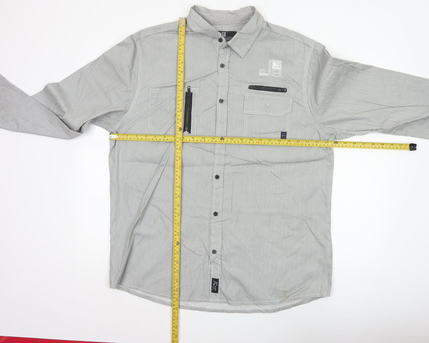 Denim Co Men Grey Striped XL Utility Button-Up Long Sleeve Shirt