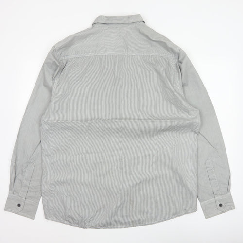 Denim Co Men Grey Striped XL Utility Button-Up Long Sleeve Shirt