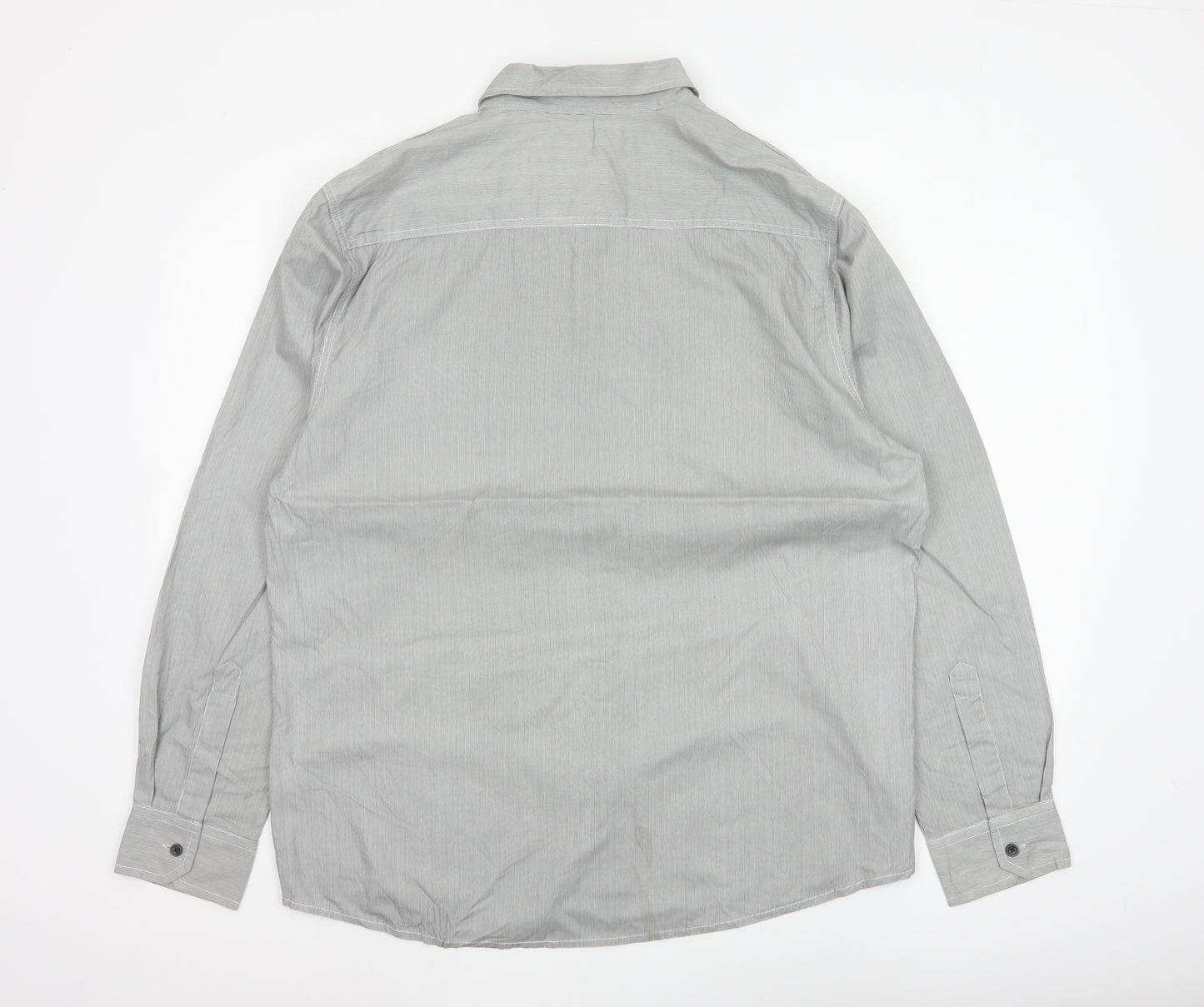 Denim Co Men Grey Striped XL Utility Button-Up Long Sleeve Shirt