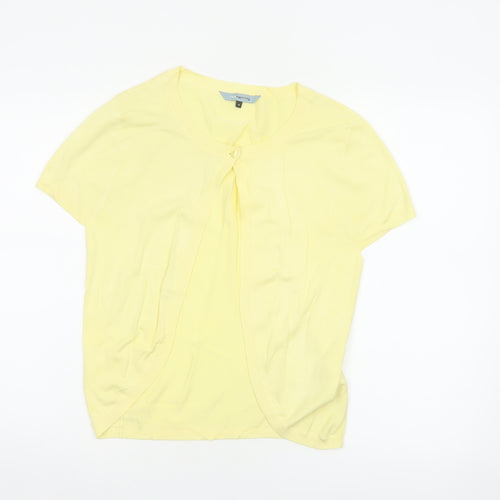 Red Herring Women Yellow Size 10 Short Sleeve Knit Button Cardigan