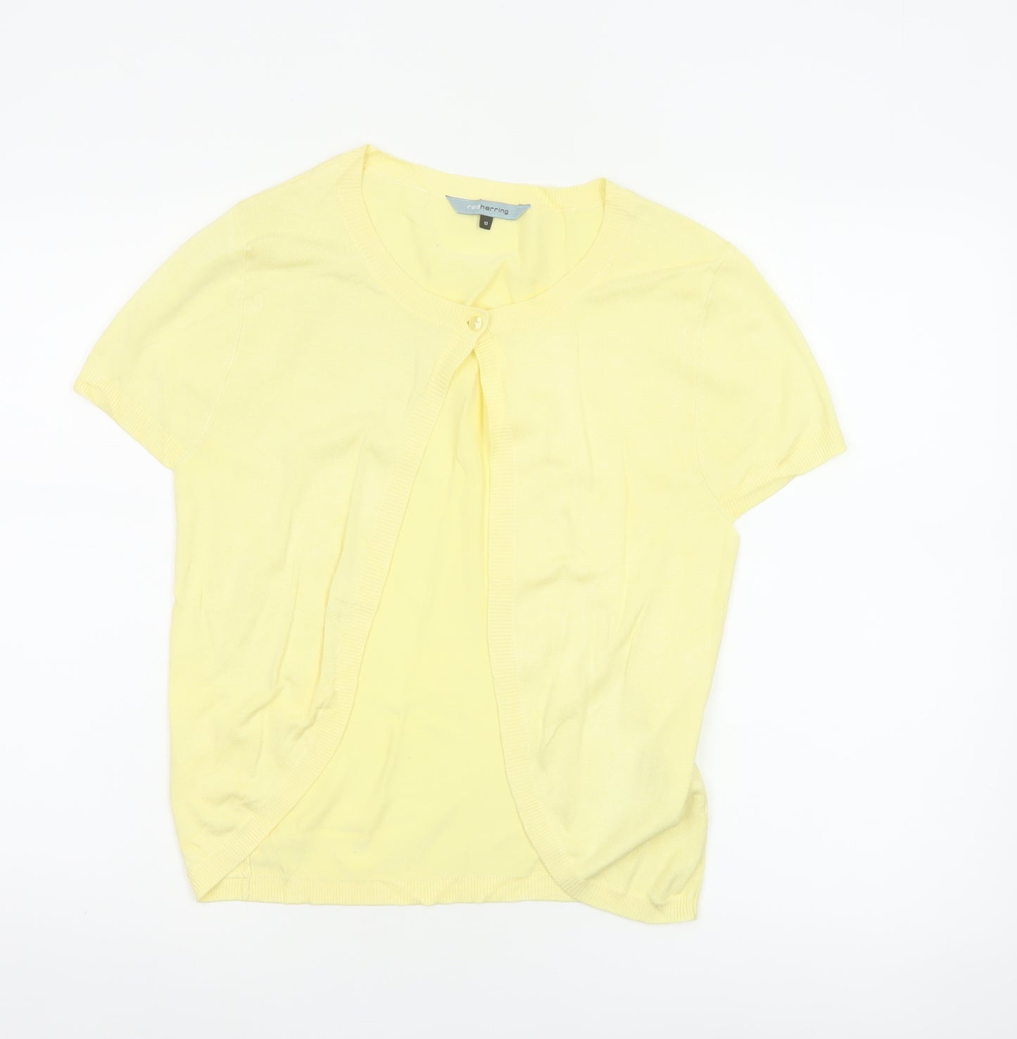 Red Herring Women Yellow Size 10 Short Sleeve Knit Button Cardigan