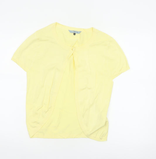 Red Herring Women Yellow Size 10 Short Sleeve Knit Button Cardigan