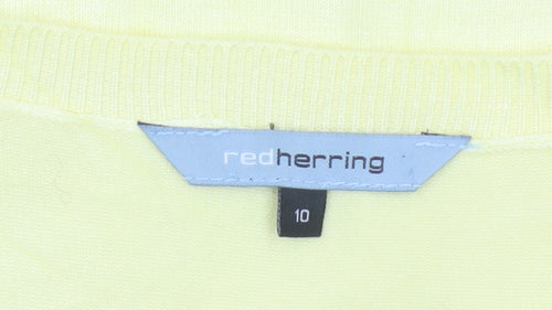 Red Herring Women Yellow Size 10 Short Sleeve Knit Button Cardigan