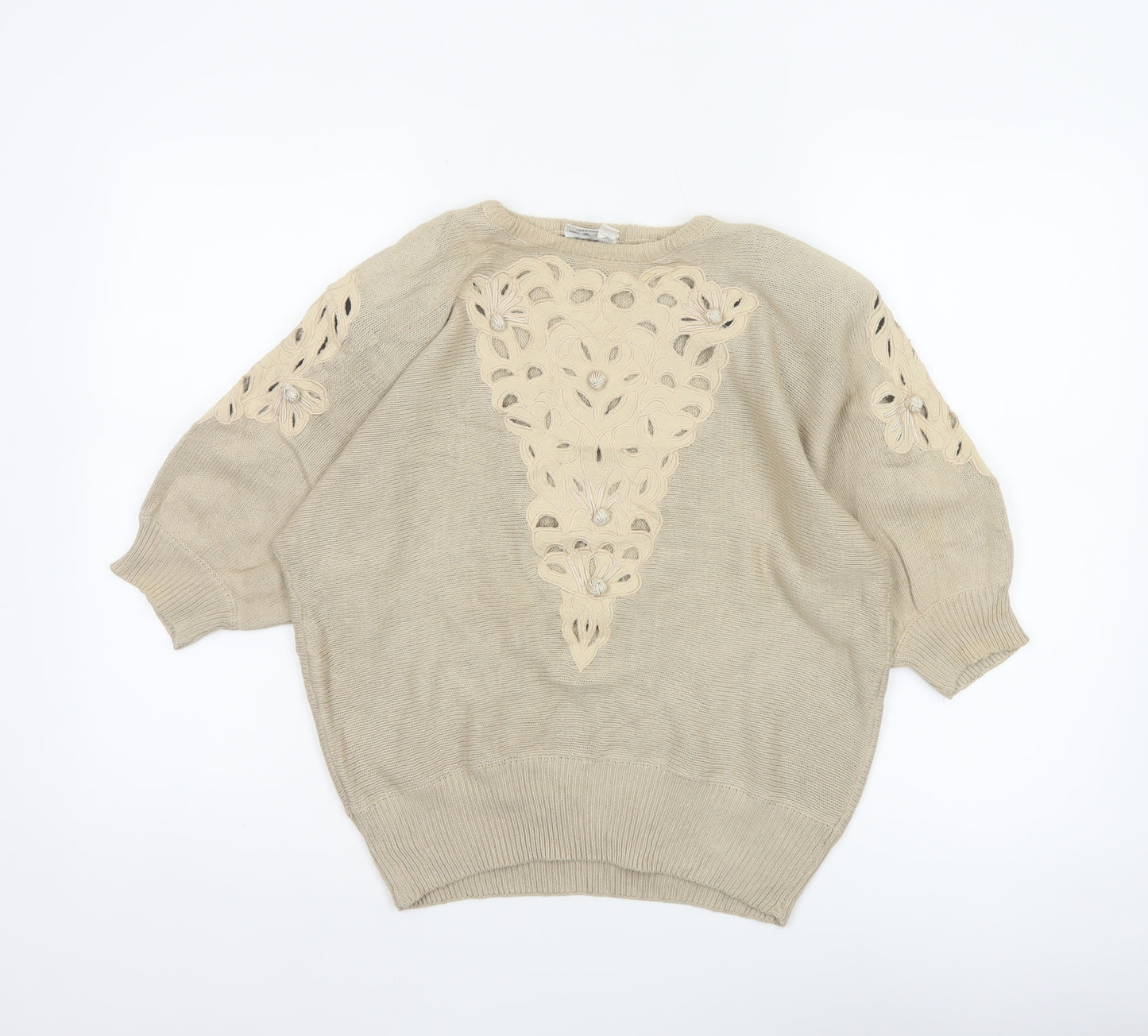 Jacques Vert Women Beige UK 12 Floral Embroidered Cotton Tunic Top
