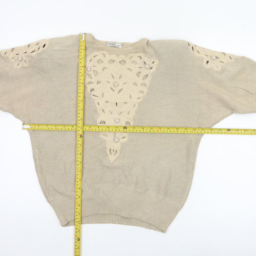 Jacques Vert Women Beige UK 12 Floral Embroidered Cotton Tunic Top
