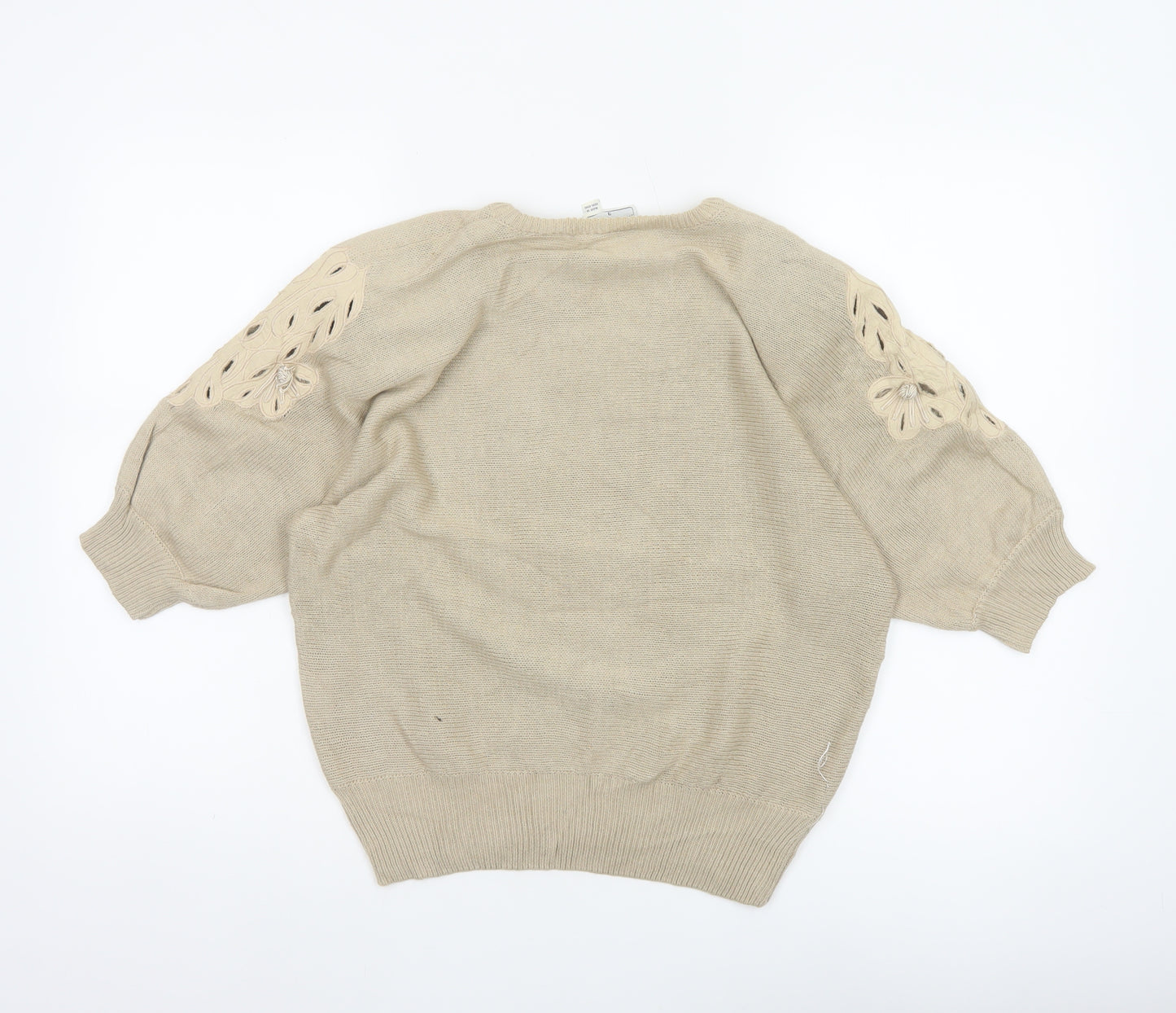 Jacques Vert Women Beige UK 12 Floral Embroidered Cotton Tunic Top