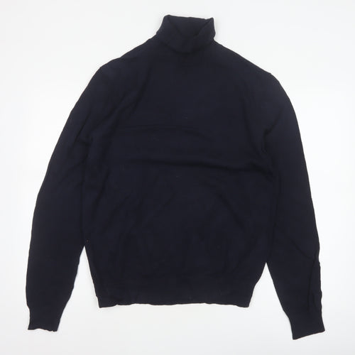 Marks and Spencer Men's Navy M Roll Neck Wool Blend Pullover Jumper