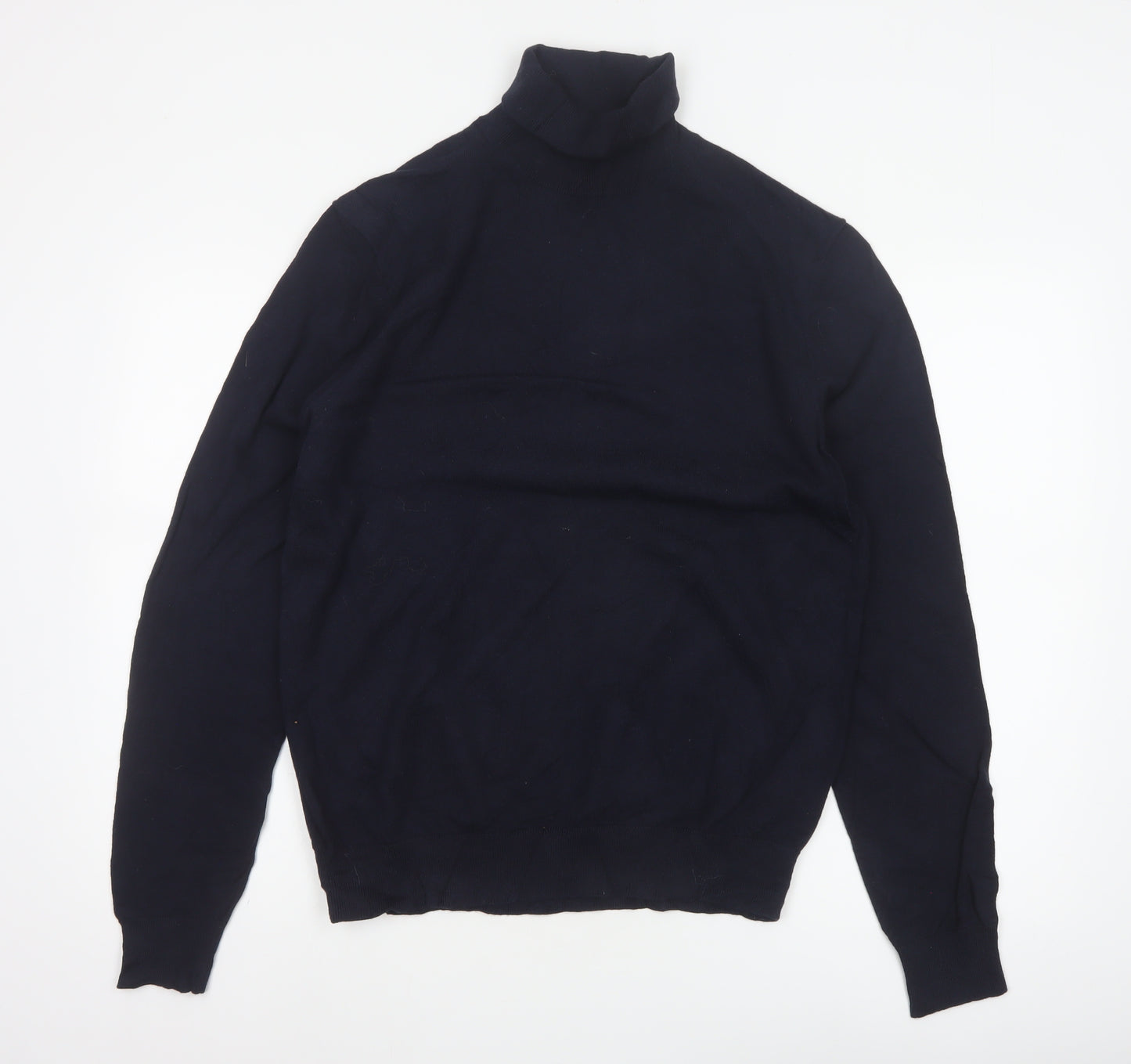 Marks and Spencer Men's Navy M Roll Neck Wool Blend Pullover Jumper