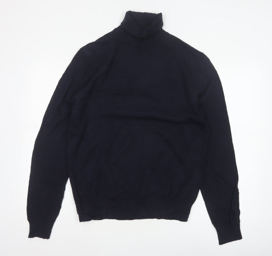 Marks and Spencer Men's Navy M Roll Neck Wool Blend Pullover Jumper