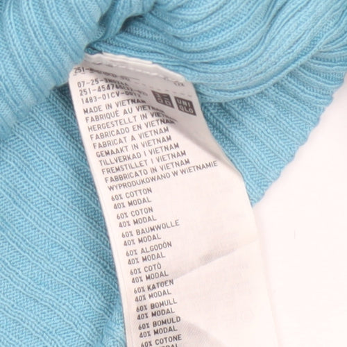 UNIQLO Women’s Blue S Ribbed Cotton Modal Button Cardigan