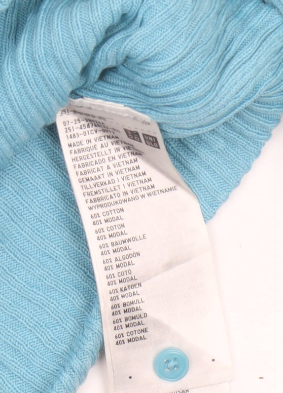 UNIQLO Women’s Blue S Ribbed Cotton Modal Button Cardigan