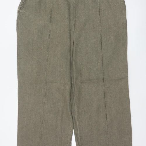 Marks & Spencer Women Green UK 22 Wide-Leg Cotton Trousers