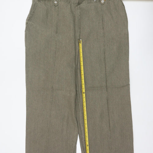 Marks & Spencer Women Green UK 22 Wide-Leg Cotton Trousers