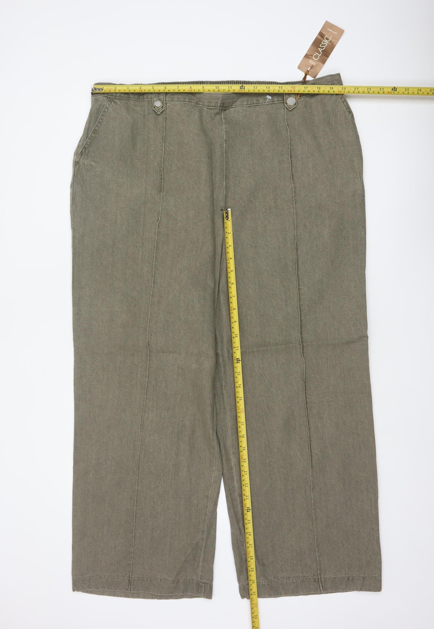 Marks & Spencer Women Green UK 22 Wide-Leg Cotton Trousers
