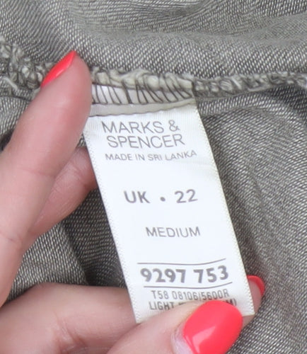 Marks & Spencer Women Green UK 22 Wide-Leg Cotton Trousers