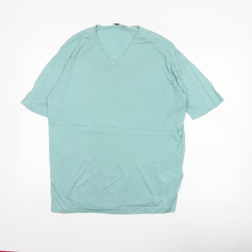John Smedley Men Blue M Sea Island Cotton V-Neck Knit T-Shirt