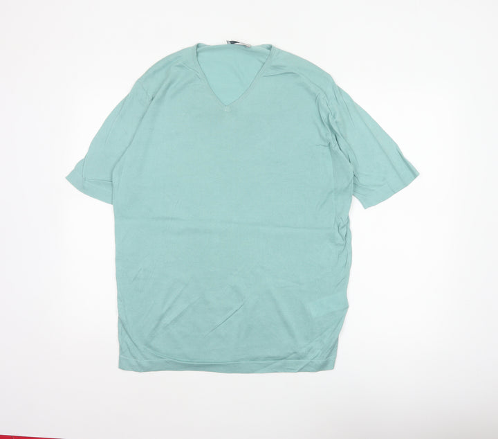John Smedley Men Blue M Sea Island Cotton V-Neck Knit T-Shirt