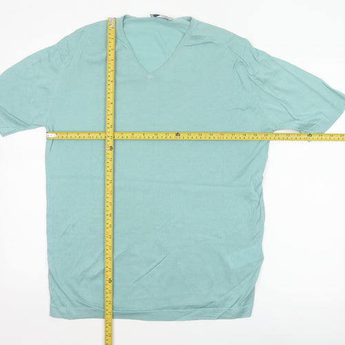 John Smedley Men Blue M Sea Island Cotton V-Neck Knit T-Shirt
