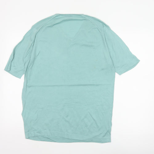 John Smedley Men Blue M Sea Island Cotton V-Neck Knit T-Shirt