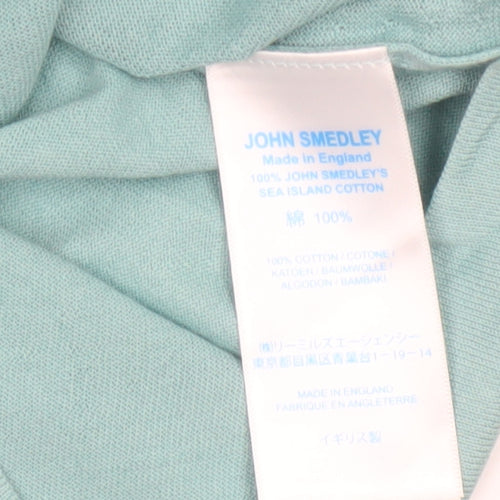 John Smedley Men Blue M Sea Island Cotton V-Neck Knit T-Shirt