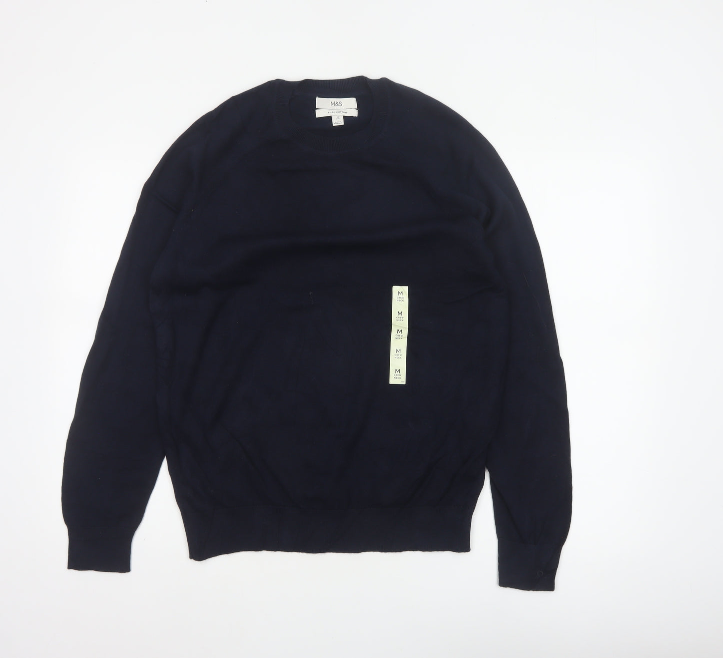 Marks and Spencer Men Blue M Regular Pure Cotton Crew Neck Jumper