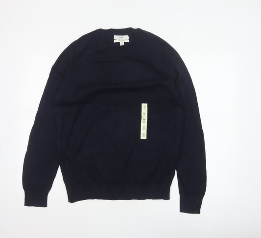 Marks and Spencer Men Blue M Regular Pure Cotton Crew Neck Jumper