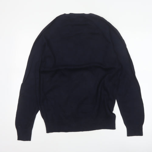 Marks and Spencer Men Blue M Regular Pure Cotton Crew Neck Jumper